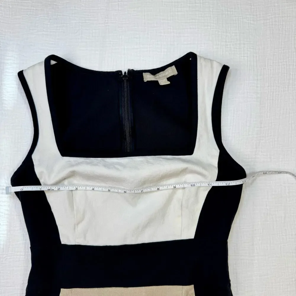 Banana Republic Sloan Colorblock Dress Black Cream Women’s 2P Petite Officewear - Picture 6 of 16